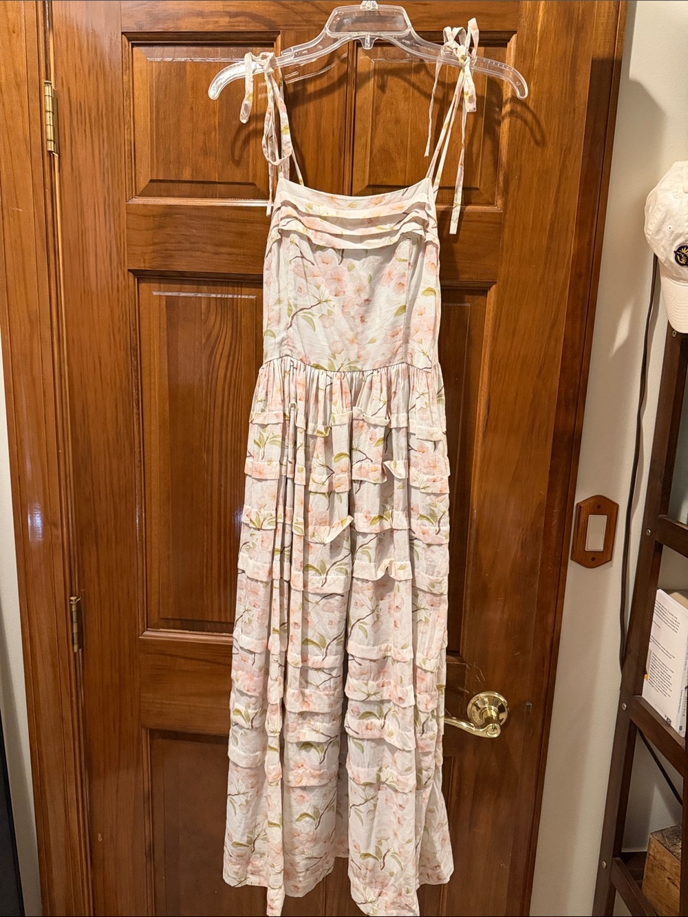 En Saison Pink Floral Tiered Maxi Dress with Tie Straps